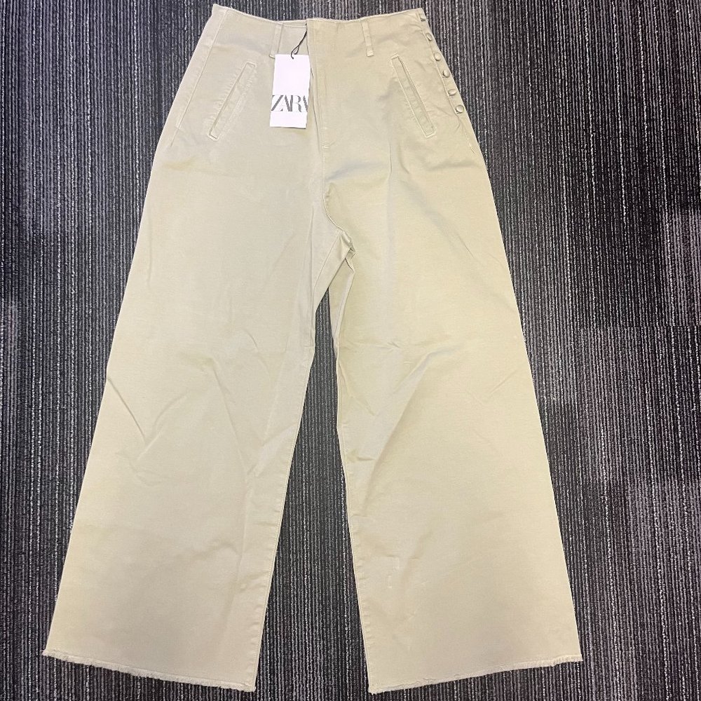 Zara NWT Wide Leg Cropped pant size 8 sea green